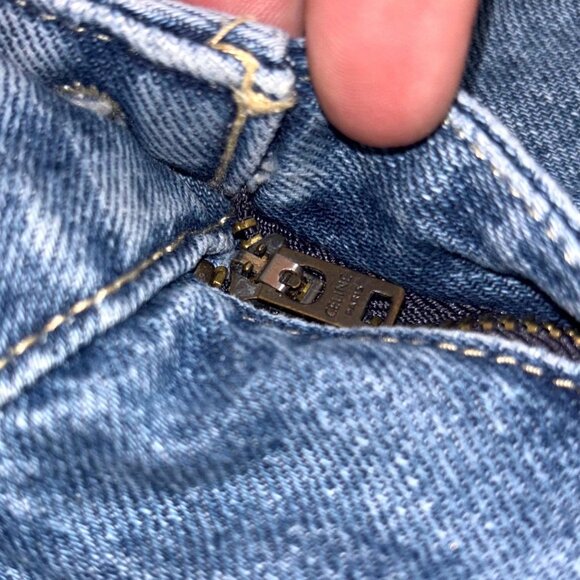 Celine Denim Mini Skirt w Triomphe Gourmette Chain Detail Blue Jean Grunge Japan - Picture 8 of 12